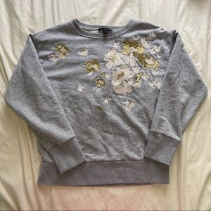 Jcrew Grey Embroidered Flower Sweatshirt